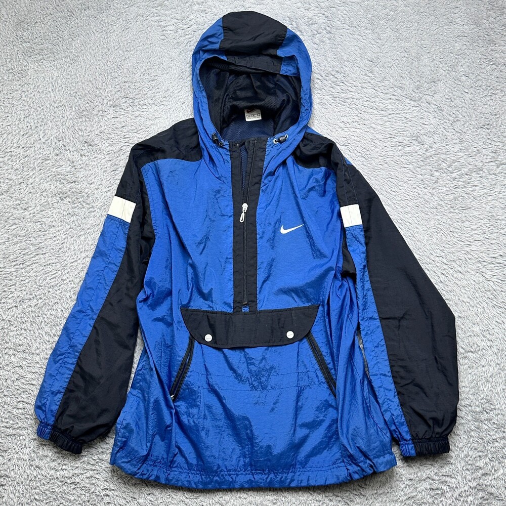 Vintage Nike Pullover Youth Medium Blue Hooded Windbreaker Long Sleeve
